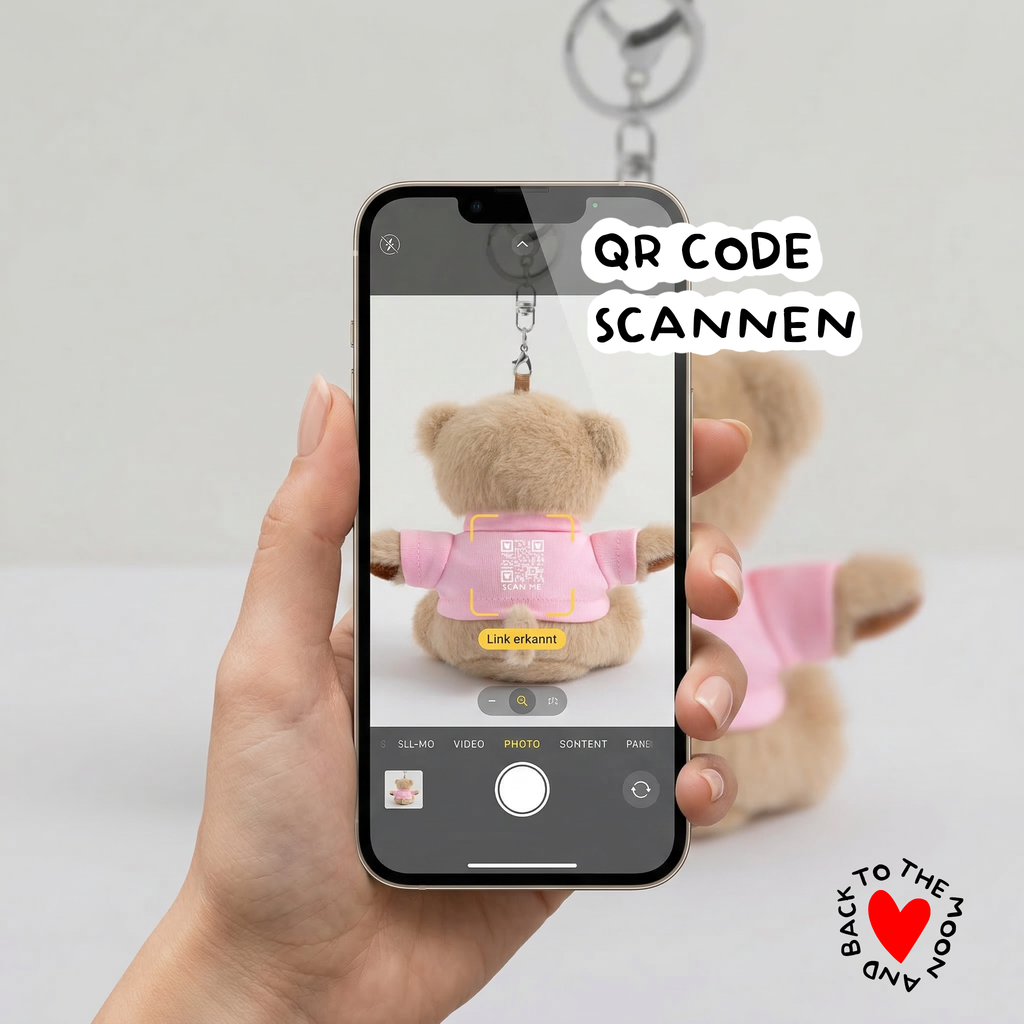 Teddy Geschenk wird von einem Handy gescannt